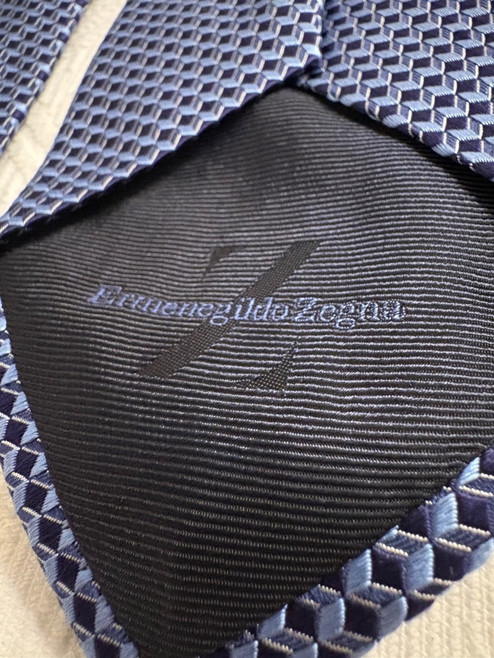 Ermenegildo Zegna Silk Tie Blue Geometric Jacquard Luxury Necktie